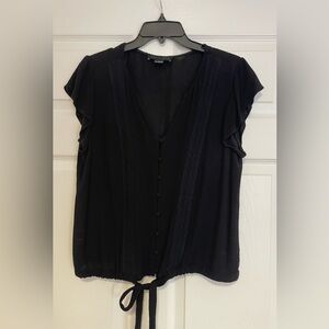 Sanctuary Bohemian Lace Tie Front Black Top Medium